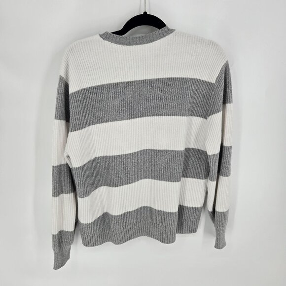 Hollister womens size small oversized white gray stripe long sleeve sweater - Picture 6 of 7
